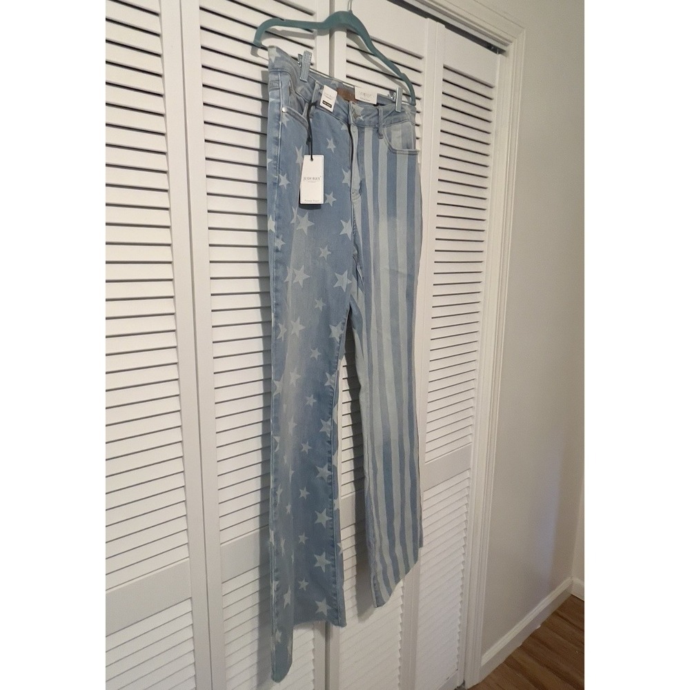 NWT JUDY BLUE High Waist Flare Jeans Stars & Stripes Size 14W Stretch USA. - Picture 3 of 13